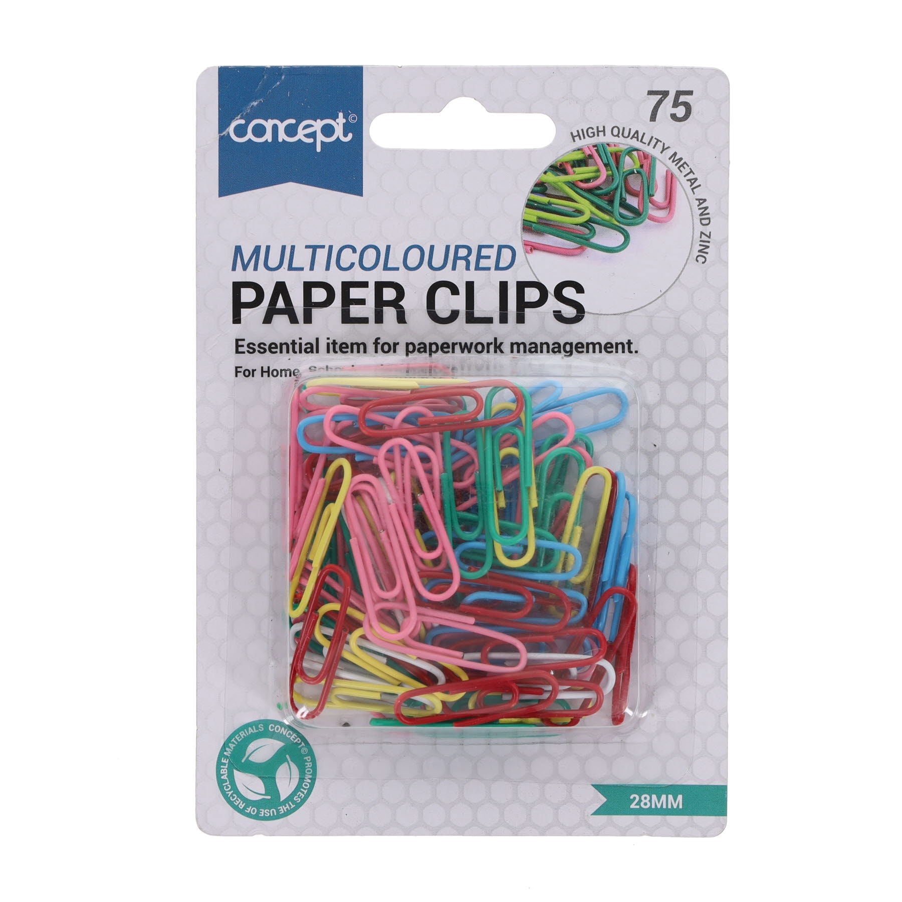 Concept 28mm Coloured Paper Clips Pack of 75 - ABC School Supplies