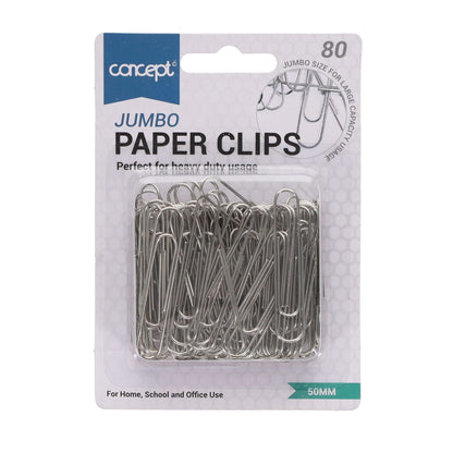 Concept 50mm Jumbo Paper Clips Pack of 80 - ABC School Supplies