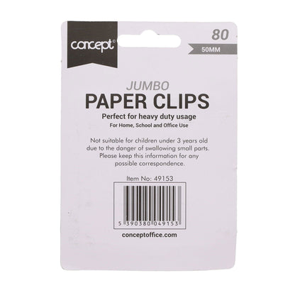 Concept 50mm Jumbo Paper Clips Pack of 80 - ABC School Supplies