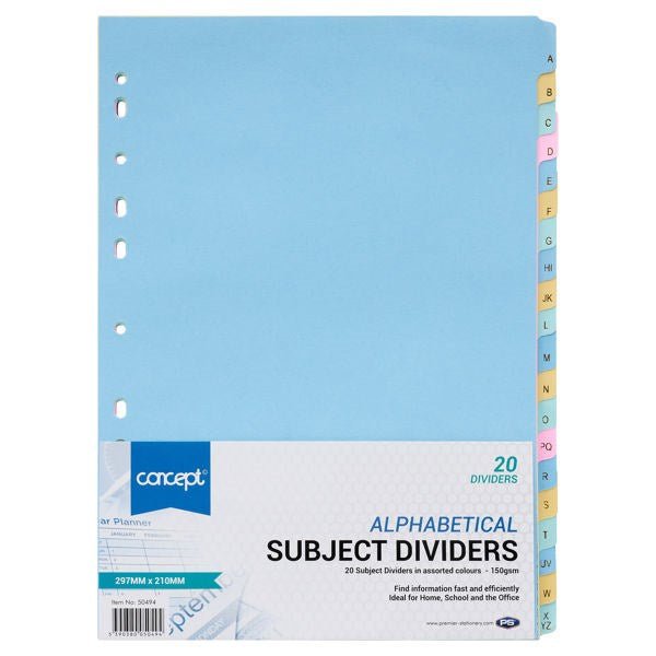 Concept A - Z Subject Dividers - 20 Part - ABC School Supplies