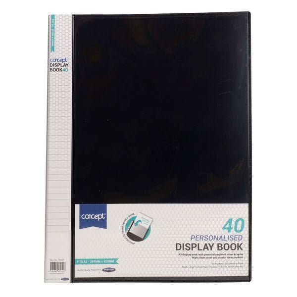 Concept A3 40 Pocket Presentation Display Book - Black - ABC School Supplies
