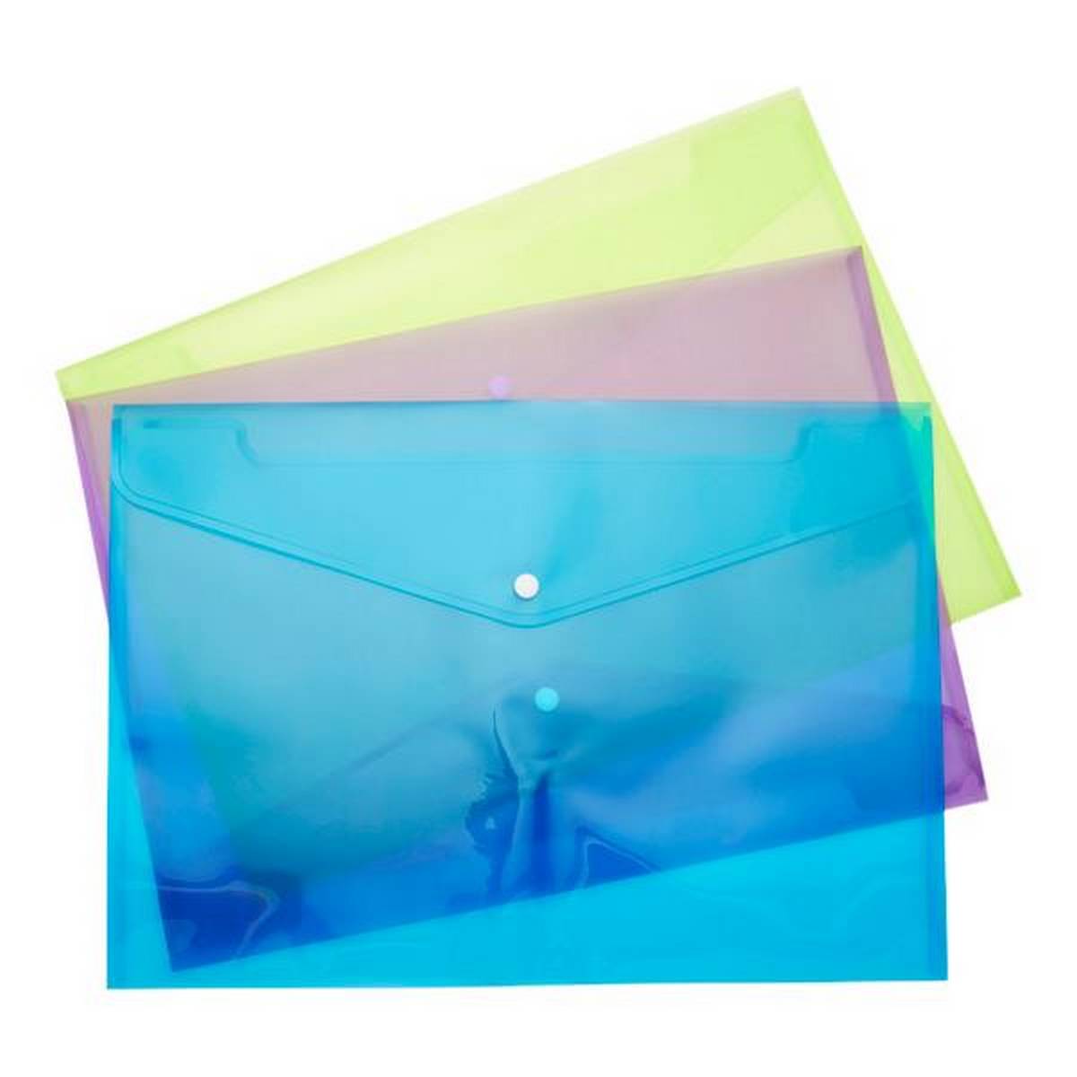 Concept A3 Button Document Wallets - 3 Pack Assorted - ABC School Supplies