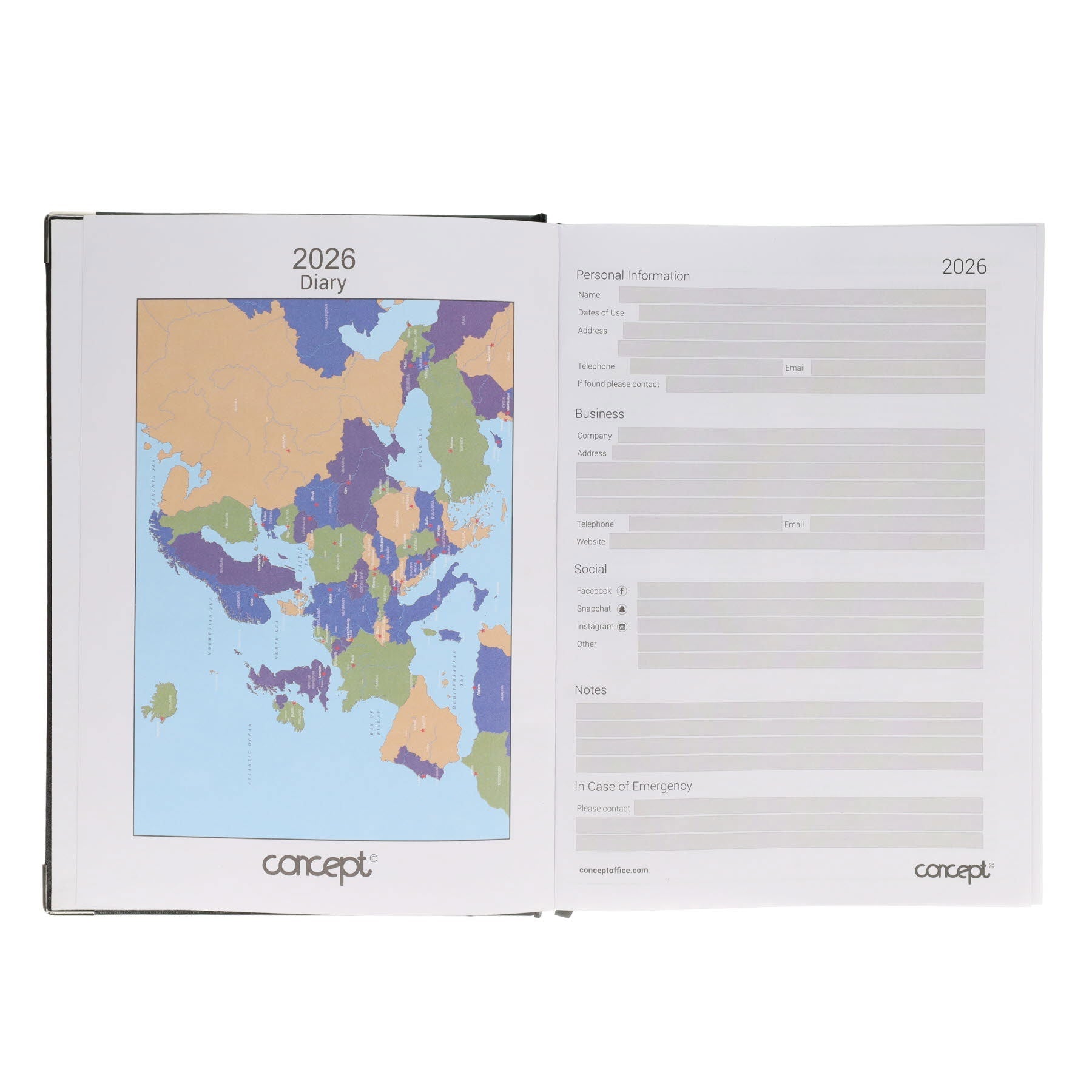 Concept A4 2026 Page A Day Desk Diary - Navy - ABC School Supplies