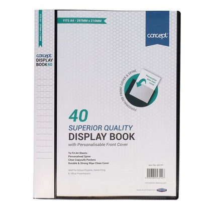 Concept A4 40 Pocket Presentation Display Book - Black - ABC School Supplies