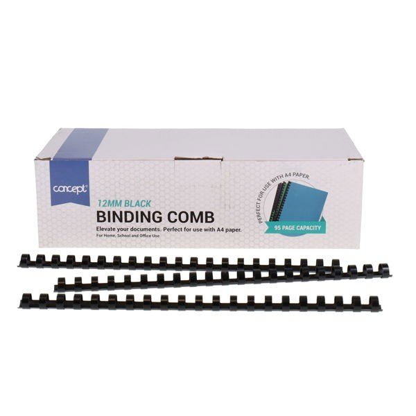 Concept A4 Box of 100 12mm Black Binding Comb - ABC School Supplies