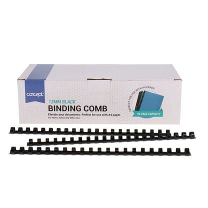 Concept A4 Box of 100 12mm Black Binding Comb - ABC School Supplies
