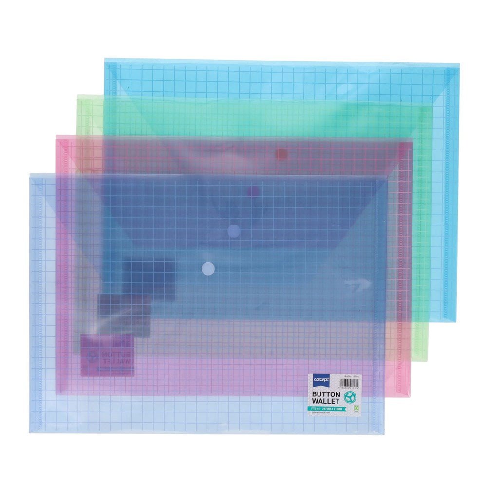 Concept A4 Button Wallet Grid Design Value Pack of 12 - ABC School Supplies