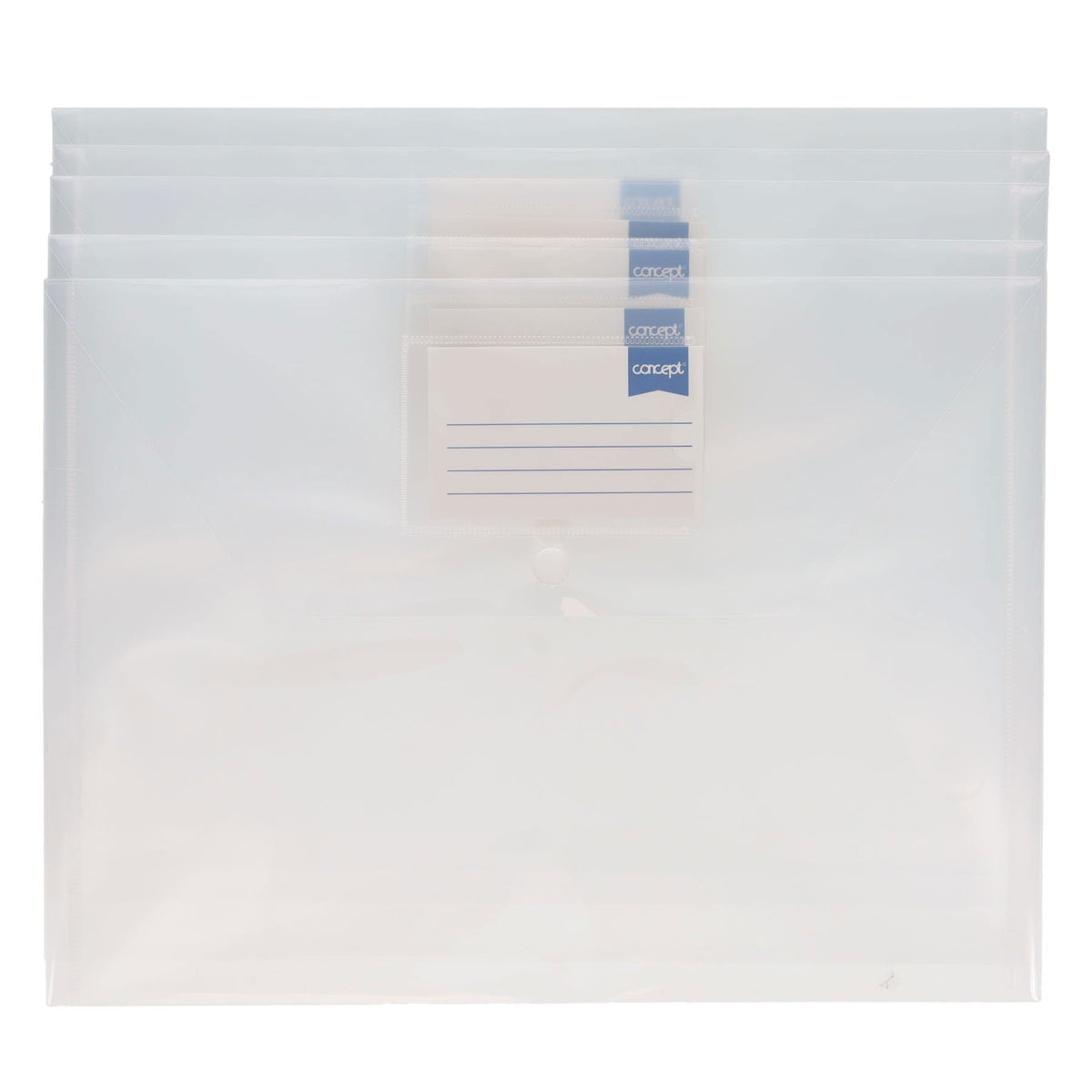 Concept A4 Clear Button Wallets Pack of 5 - ABC School Supplies
