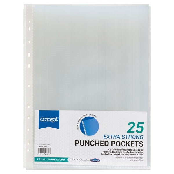 Concept A4 Extra Strong Punched Plastic Pockets Pack Of 25 - ABC School Supplies