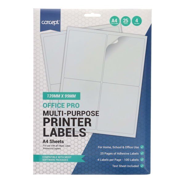 Concept A4 Multi - Purpose Printer Labels - Various - ABC School Supplies