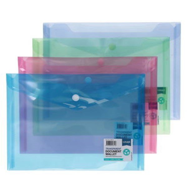 Concept A5 Plastic Button Wallet Clear Value Pack of 12 - ABC School Supplies