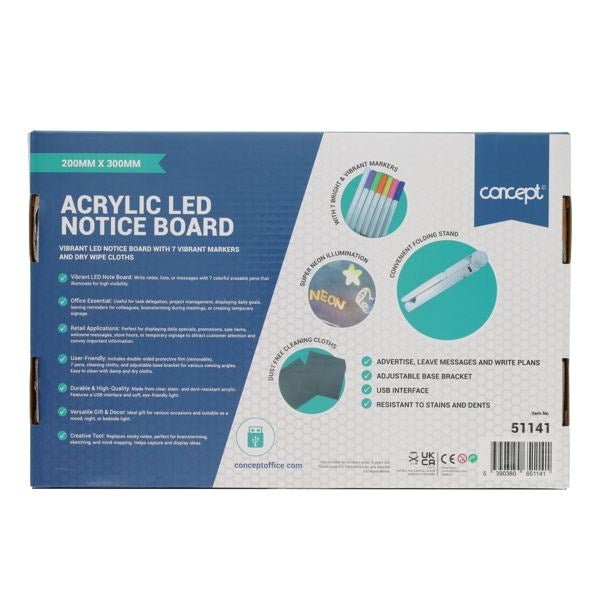 Concept Acrylic LED Notice Board - 200x300mm - ABC School Supplies