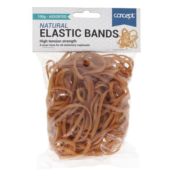 Concept Bag Elastic Bands Asst Sizes 100G - ABC School Supplies