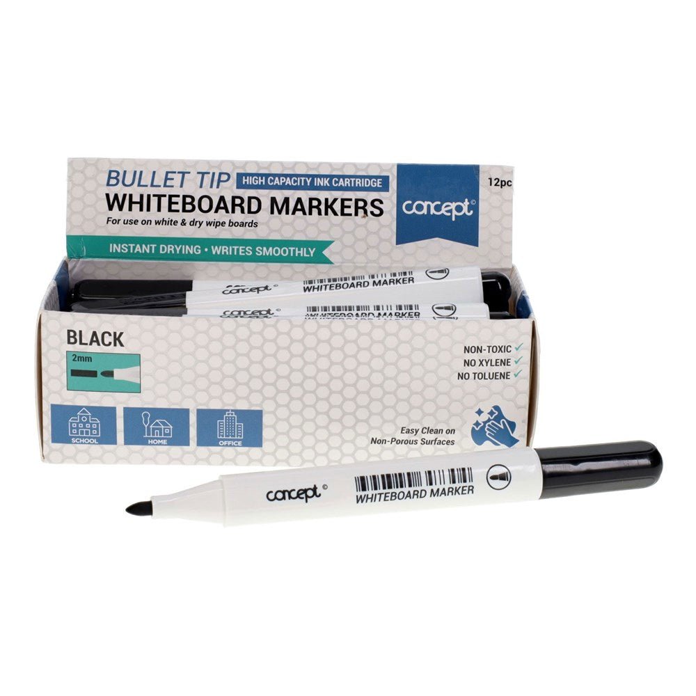 Concept Bullet Tip Whiteboard Marker Pack of 12 Black - ABC School Supplies