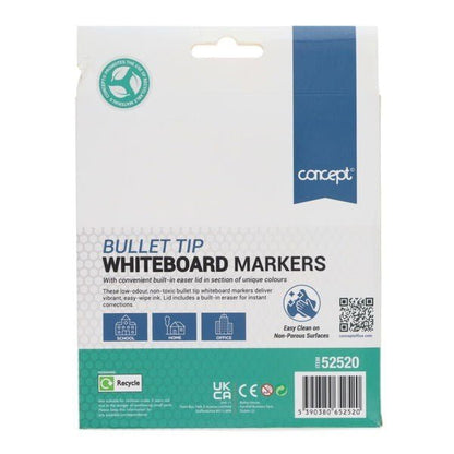 Concept Bullet Tip Whiteboard Markers With Eraser Lid - Assorted Colours Pack of 8 - ABC School Supplies