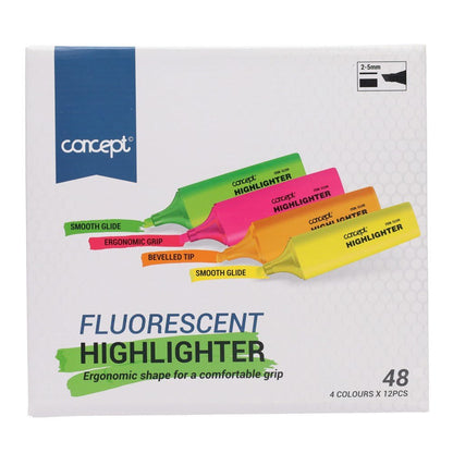 Concept Chisel Tip Highlighters Assorted Pastel Colours - Pack of 48 - ABC School Supplies