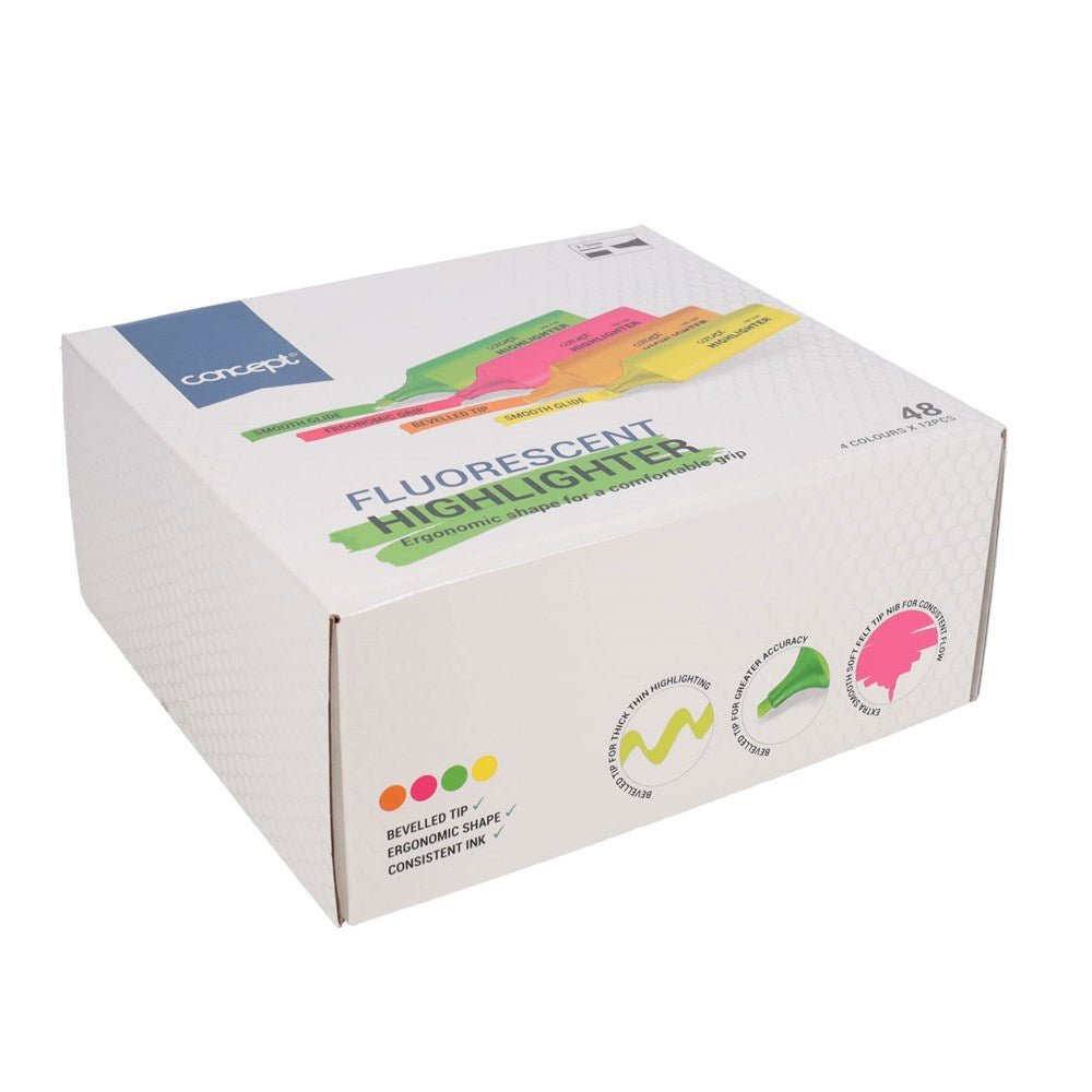 Concept Chisel Tip Highlighters Assorted Pastel Colours - Pack of 48 - ABC School Supplies