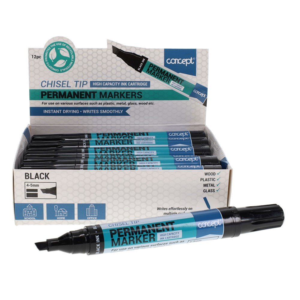 Concept Chisel Tip Permanent Marker Pack of 12 – Black - ABC School Supplies