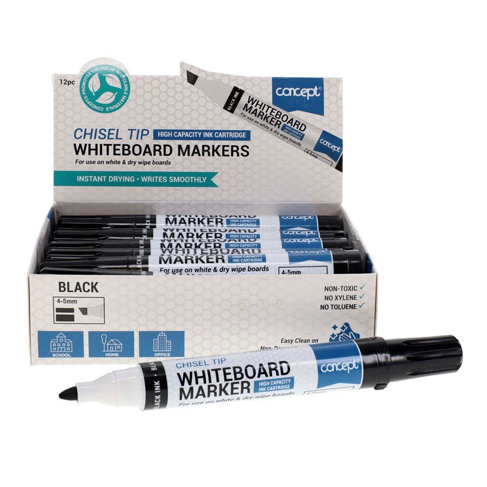Concept Chisel Tip Whiteboard Marker Pack of 12 – Black - ABC School Supplies