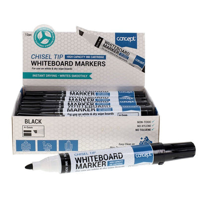 Concept Chisel Tip Whiteboard Marker Pack of 12 – Black - ABC School Supplies