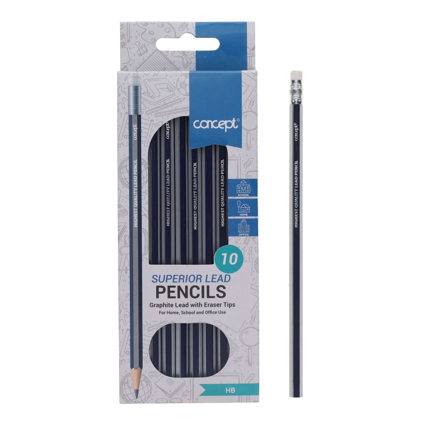 Concept Hb Rubber Tipped Pencils Pack Of 10 - ABC School Supplies