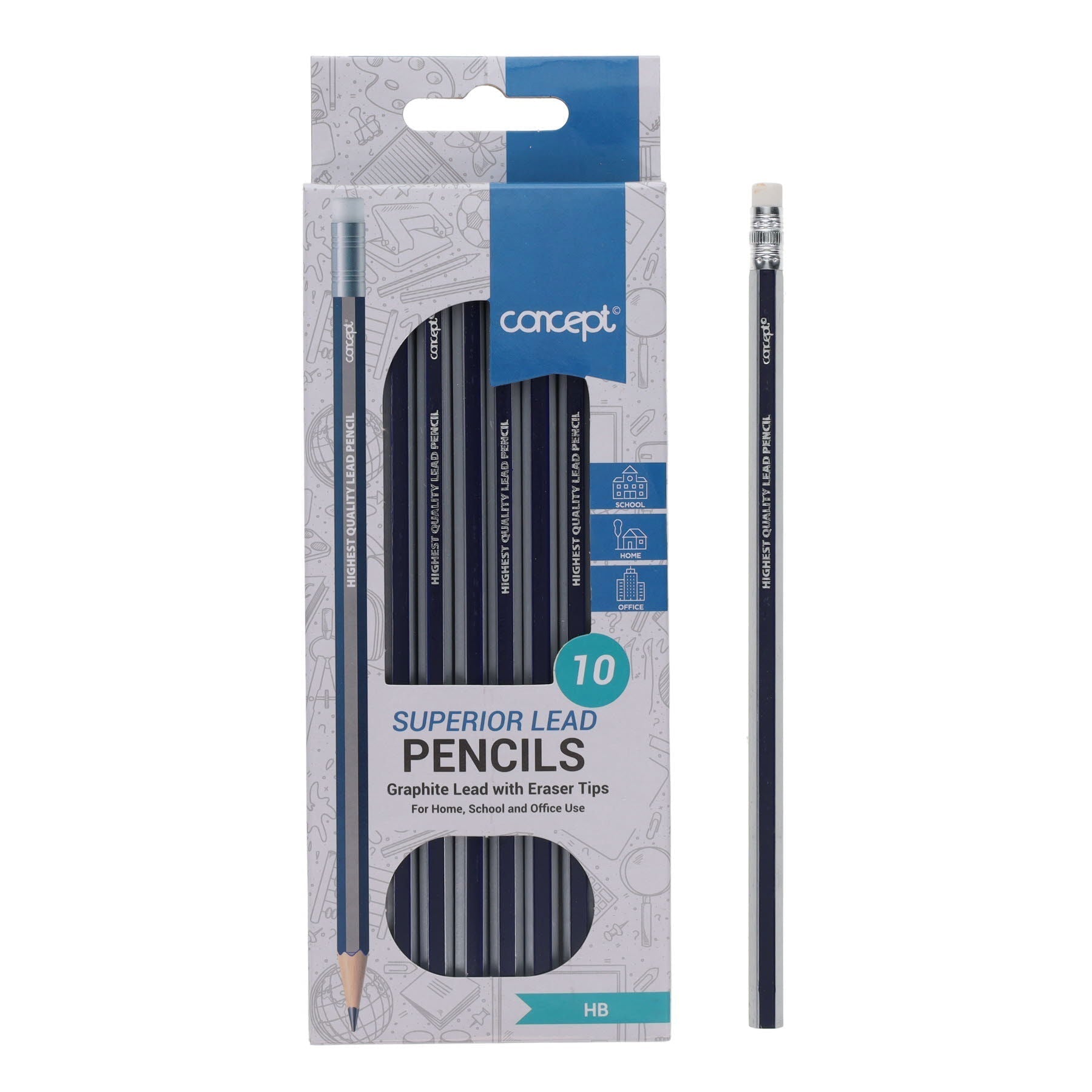 Concept Hb Rubber Tipped Pencils Pack Of 10 - ABC School Supplies