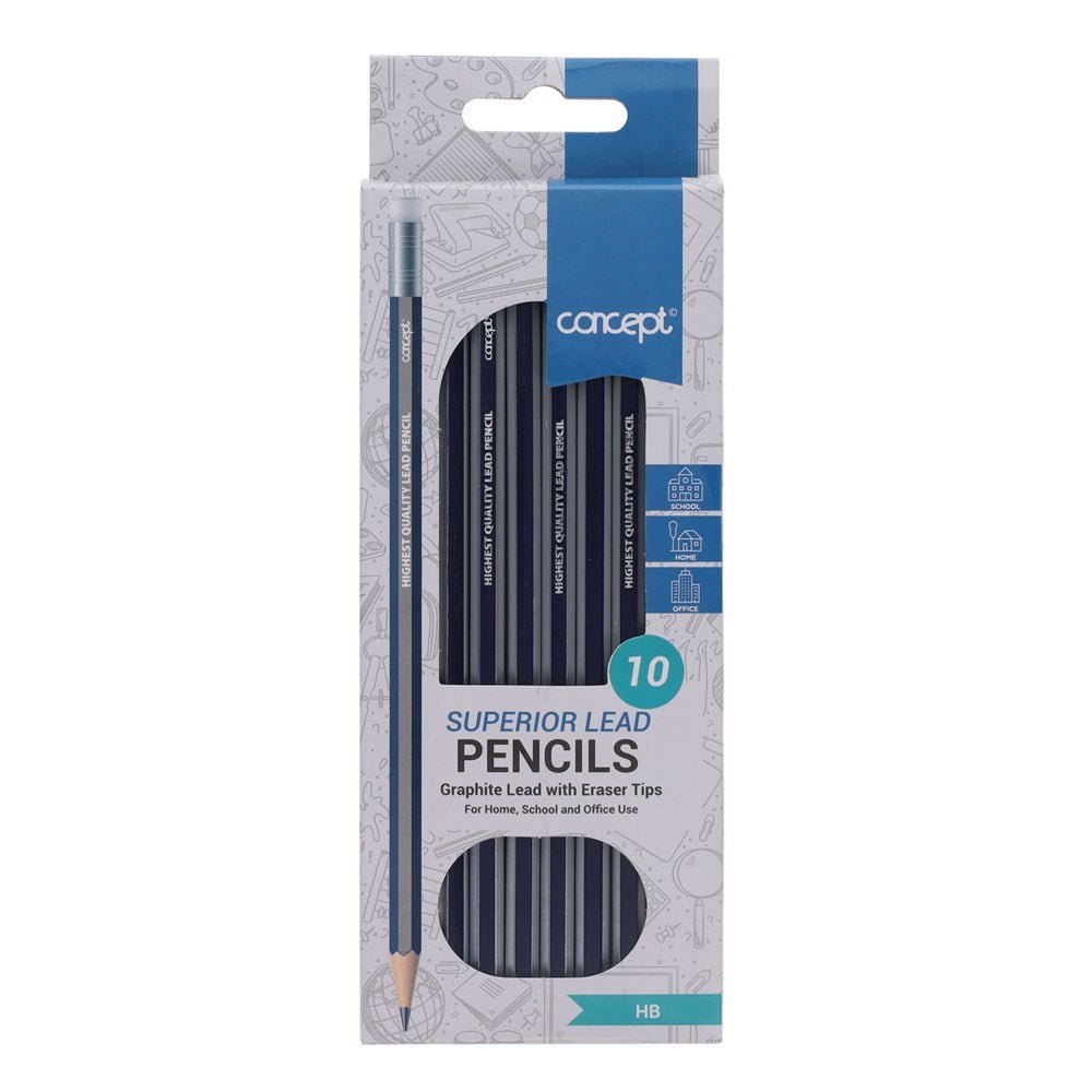Concept Hb Rubber Tipped Pencils Pack Of 10 - ABC School Supplies