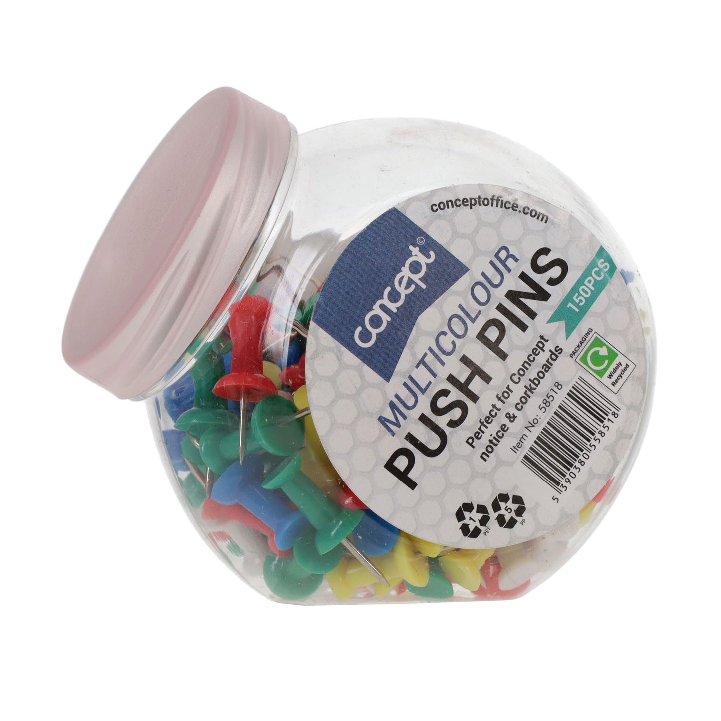 Concept Multicolour Push Pins Tub of 150 - ABC School Supplies