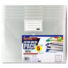 Concept Pack of 5 A4 Clear Button Wallets - ABC School Supplies