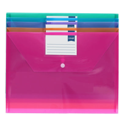 Concept Pack of 5 A4 Clear Coloured Button Wallets - ABC School Supplies