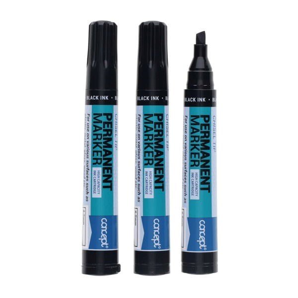 Concept Permanent Markers Chisel Tip - Black Pack of 3 - ABC School Supplies