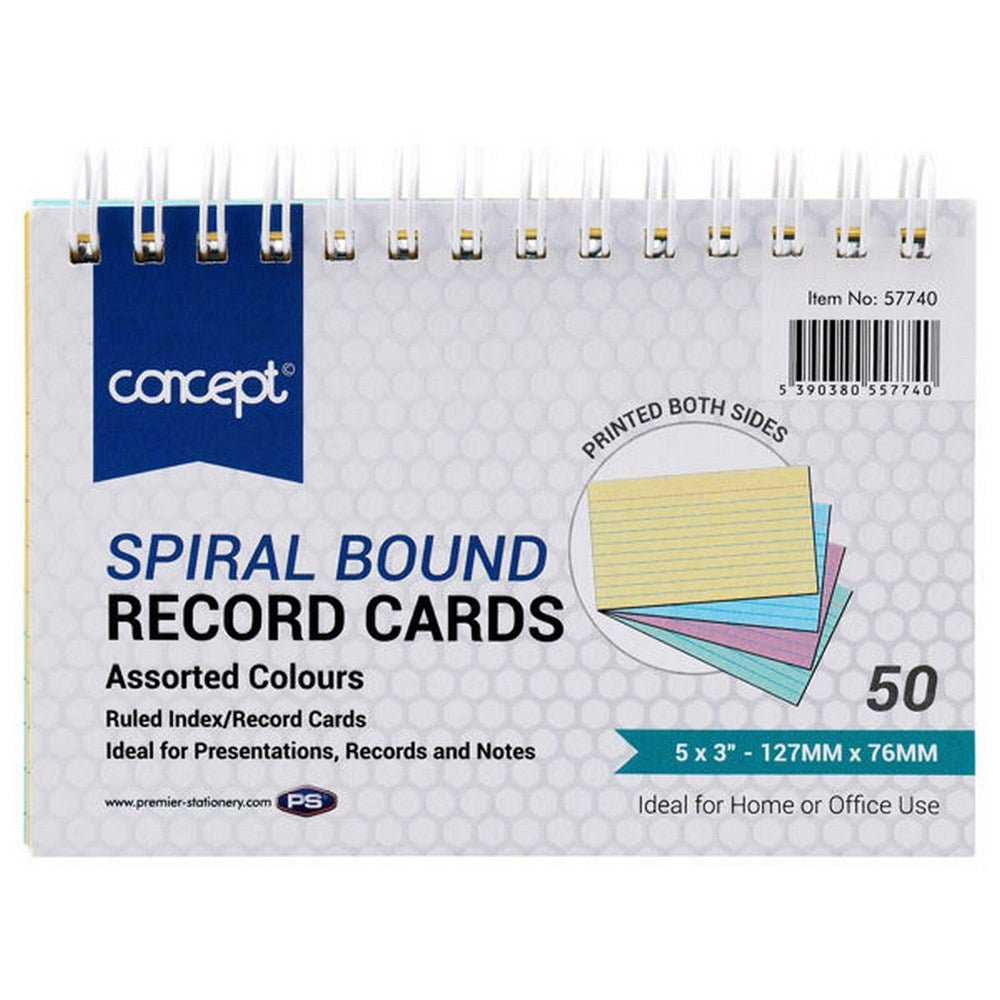 Concept Spiral Ruled Index Colour Cards Pack Of 50 - ABC School Supplies