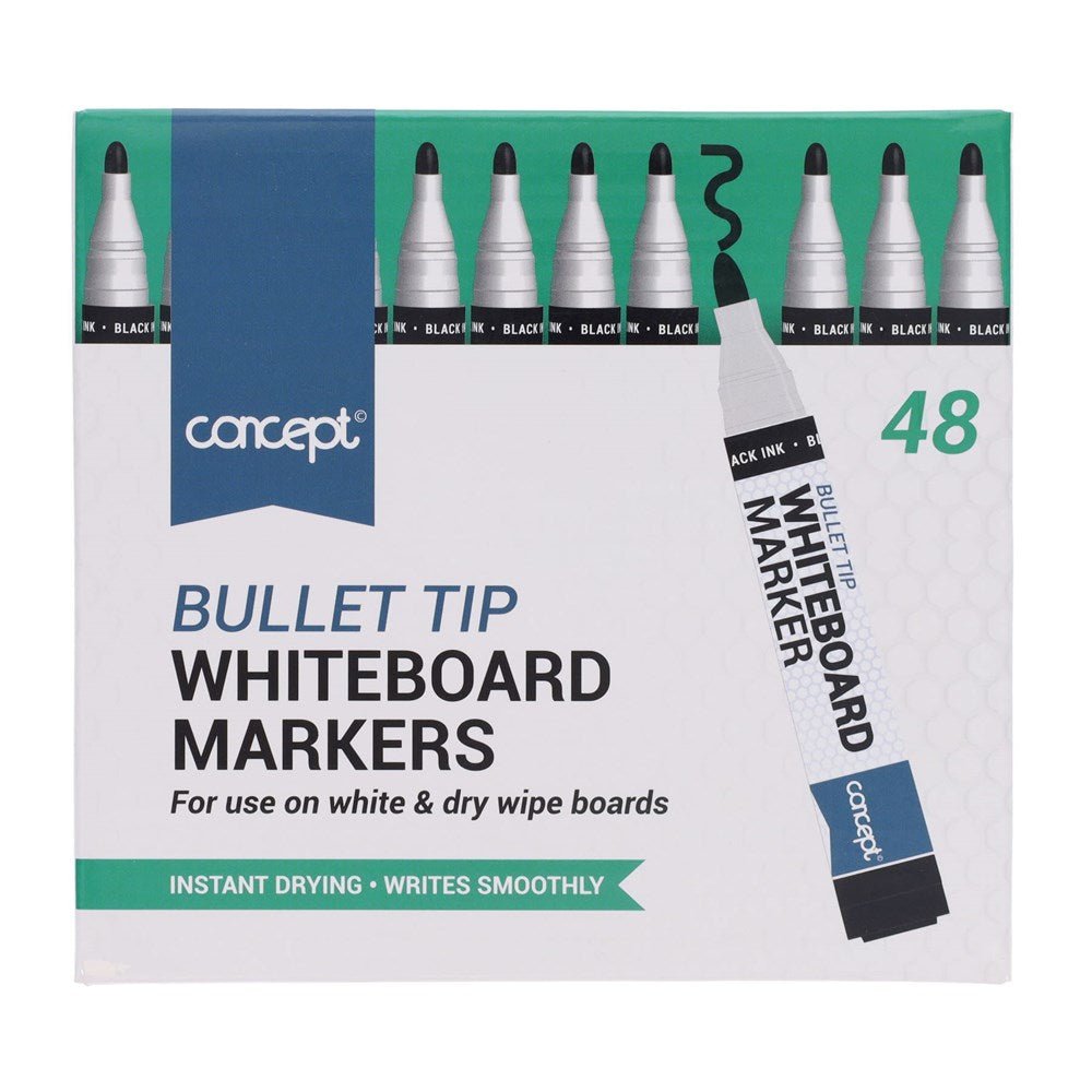 Concept Teacher Whiteboard Markers (Black) Bullet Tip Box of 48 - ABC School Supplies