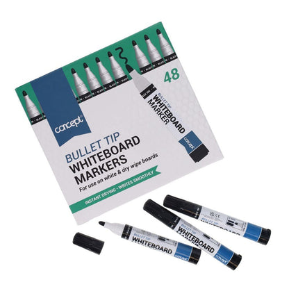 Concept Teacher Whiteboard Markers (Black) Bullet Tip Box of 48 - ABC School Supplies