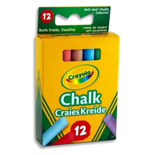 Crayola Box 12 Anti - Dust Chalk - Coloured - ABC School Supplies