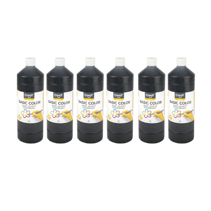 Creall 1 Litre X 6 Bottle Poster Paint - Black - ABC School Supplies