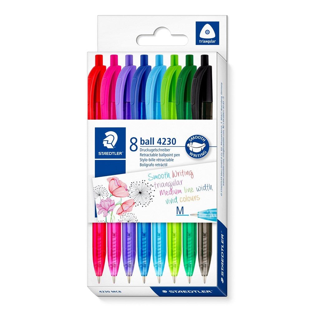 Staedtler Retractable Rainbow Ballpoint Pen - Assorted Colours - Pack Of 8
