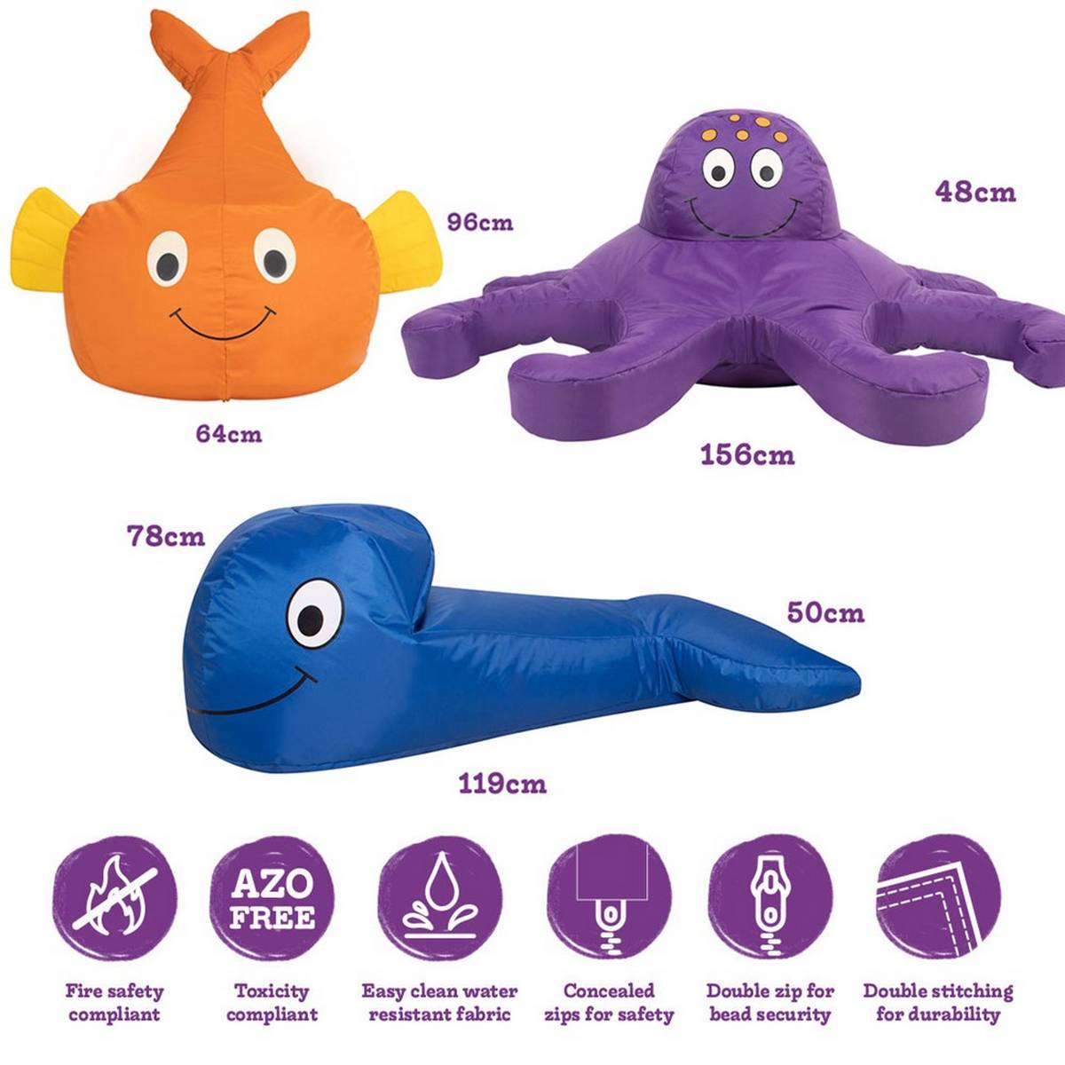 Eden Learning Large Sea Life Sensory Bean Bag Chairs Set Of 3 - ABC School Supplies