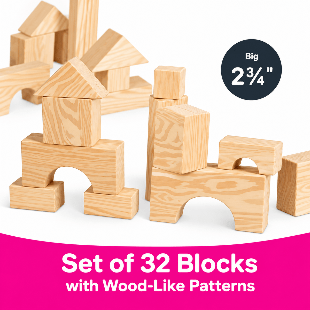 Edushape Wood-Like Edu-Blocks, Big (32 Pcs) - ABC School Supplies