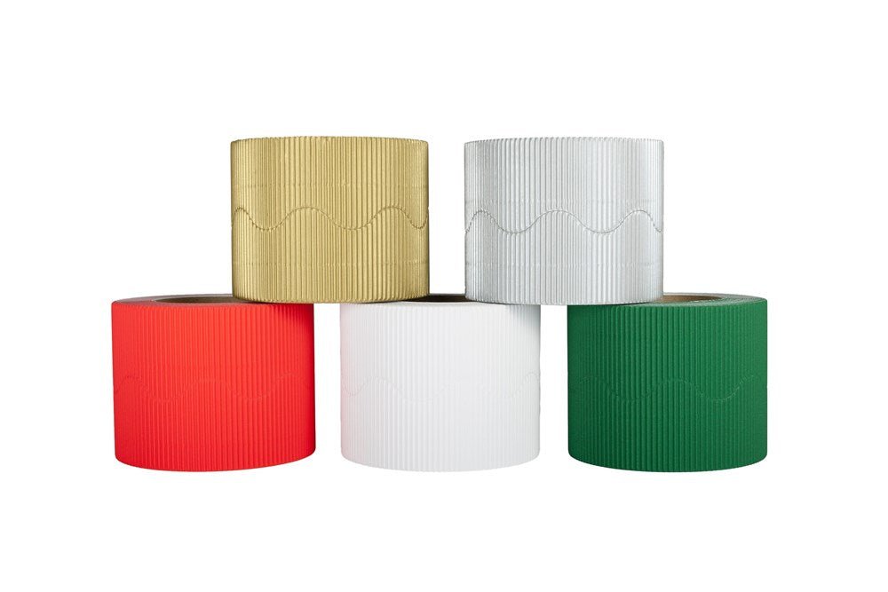 Festive Corrugated Card Border Rolls - 57mm x 15m (Assorted) Pack of 5 - ABC School Supplies