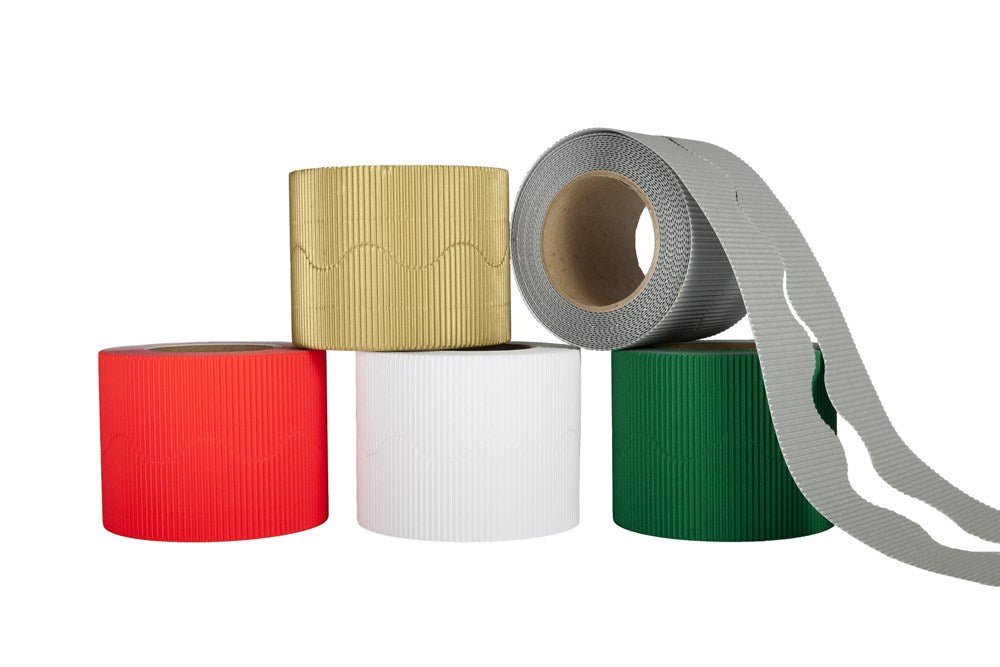 Festive Corrugated Card Border Rolls - 57mm x 15m (Assorted) Pack of 5 - ABC School Supplies