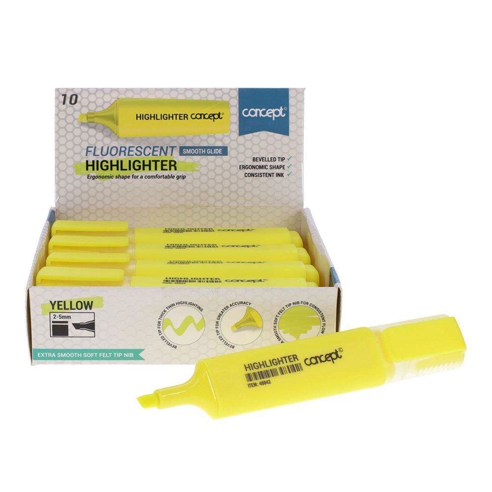 Fluorescent Highlighter - Yellow (Pack of 10) - ABC School Supplies