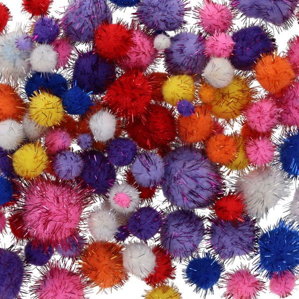 Glitter Pom Poms Assorted Pack Of 100 - ABC School Supplies