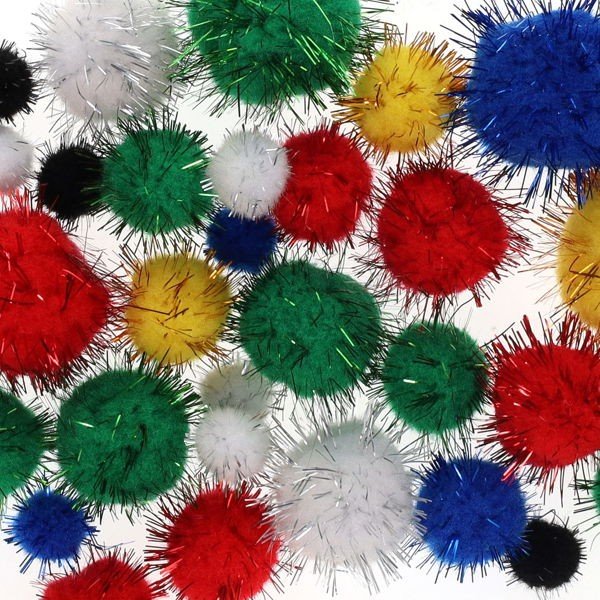 Glitter Pom Poms Assorted Pack Of 30 (Small) - ABC School Supplies