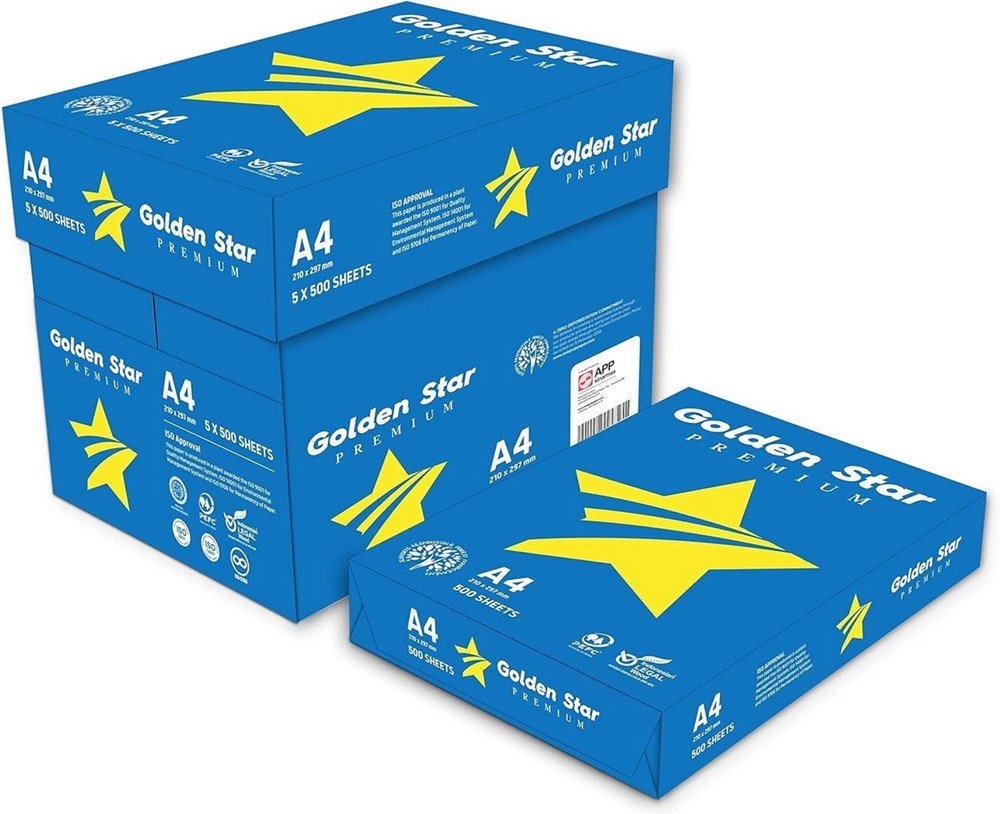 Golden Star Premium Paper A4 75 g - Pack of 5 Reams of 500 Sheets each - ABC School Supplies