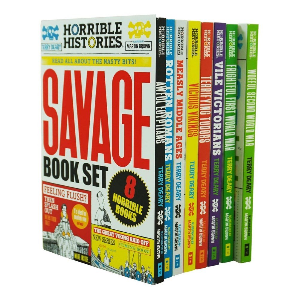 **Horrible Histories Savage By Terry Deary 8 Book Collection Set - Ages 7+ - Paperback - ABC School Supplies
