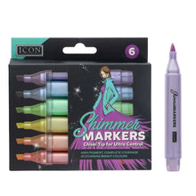Icon 6 Pack Shimmer Markers Chisel Tip - ABC School Supplies