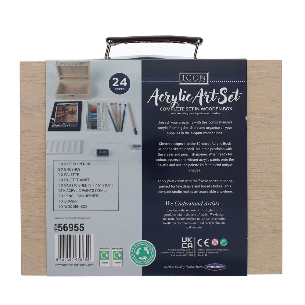 Icon Acrylic Art Set in Wooden Box 24pcs - ABC School Supplies
