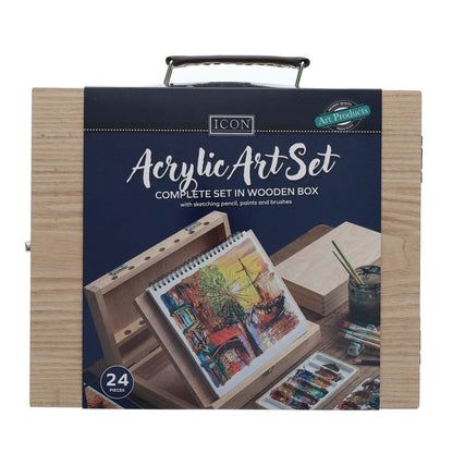 Icon Acrylic Art Set in Wooden Box 24pcs - ABC School Supplies