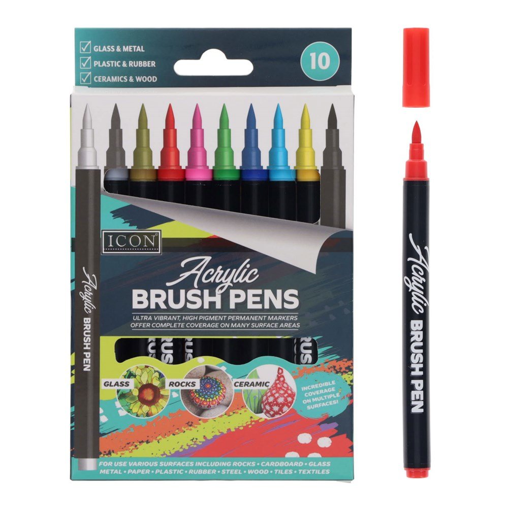 Icon Acrylic Brush Pens Pack of 10 - ABC School Supplies